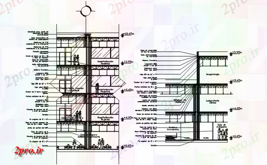 دانلود نقشه بیمارستان -  درمانگاه -  کلینیک بیمارستان نما محور های مختلف (کد114671)