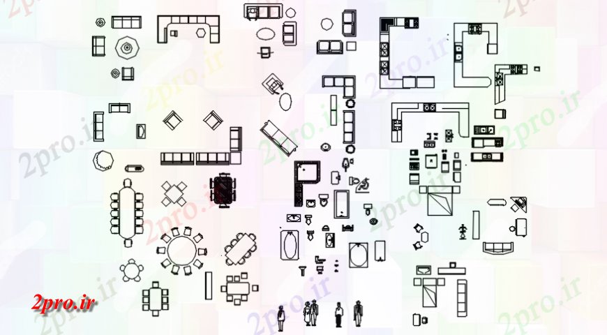 دانلود نقشه بلوک مبلمان انواع مختلف از بلوک مبلمان  (کد114674)