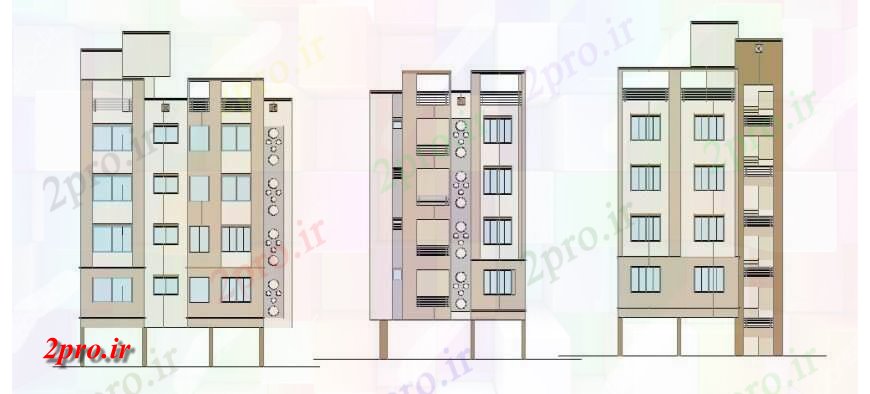 دانلود نقشه مسکونی ، ویلایی ، آپارتمان جلو، عقب و به طرف طراحی جزئیات آپارتمان چند طبقه ساخت 9 در 12 متر (کد114697)