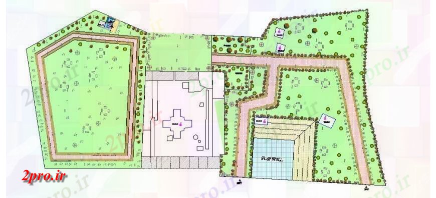 دانلود نقشه باغ در باغ  با طراحی معبد و محوطه سازی ساختار جزئیات (کد114708)