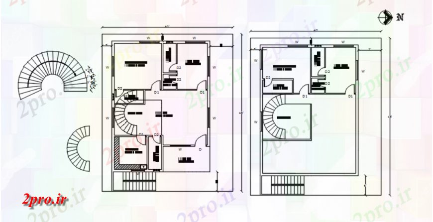 دانلود نقشه مسکونی ، ویلایی ، آپارتمان از دو بعدی خانه جزئیات 9 در 12 متر (کد114723)