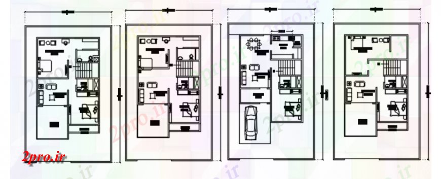 دانلود نقشه مسکونی ، ویلایی ، آپارتمان های خانه ردیف 6 در 13 متر (کد114728)