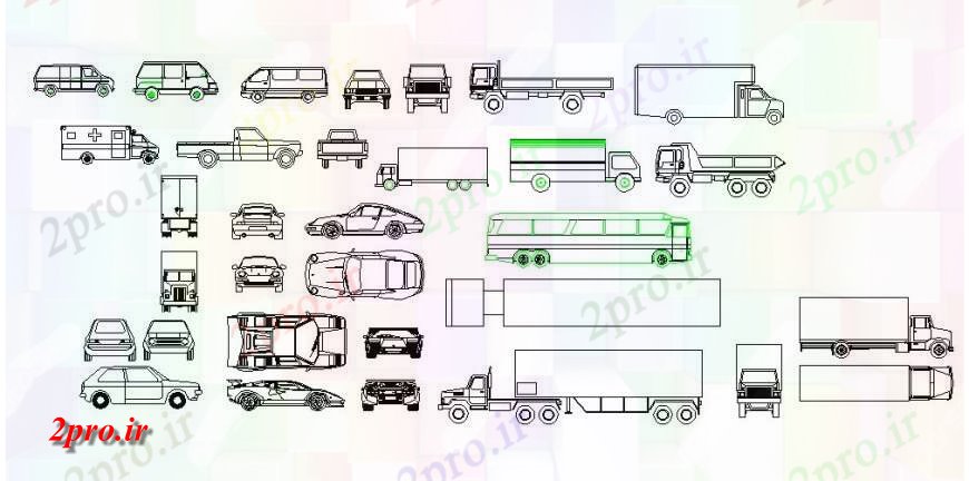دانلود نقشه بلوک های حمل و نقل اتومبیل های متعدد و بلوک های وسیله حمل و نقل طراحی جزئیات  (کد114745)