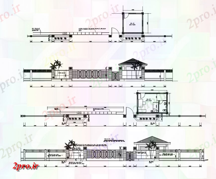 دانلود نقشه مسکونی ، ویلایی ، آپارتمان طرحی های کوچک طرحی خانه و دروازه و حصار طراحی جزئیات 29 در 44 متر (کد114828)