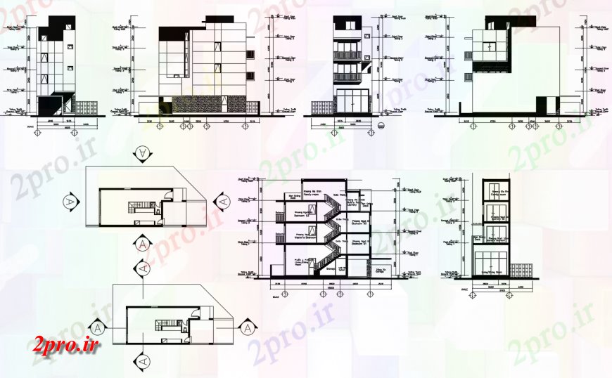 دانلود نقشه مسکونی  ، ویلایی ، آپارتمان  چند سطح آپارتمان   مسکونی نما و بخش طراحی جزئیات  (کد114837)