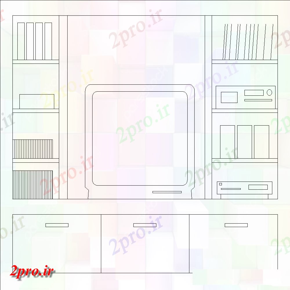 دانلود نقشه بلوک مبلمان سینمای خانگی مقابل کابینه  (کد114870)