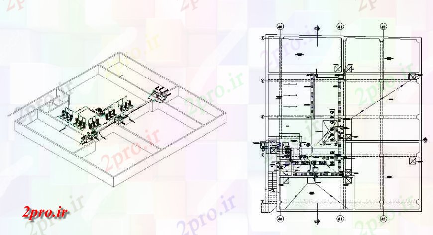دانلود نقشه جزئیات لوله کشی تاسیسات لوله کشی و پمپ اتاق را برای هتل 3 زیرزمین طرحی و ایزومتریک  (کد114873)
