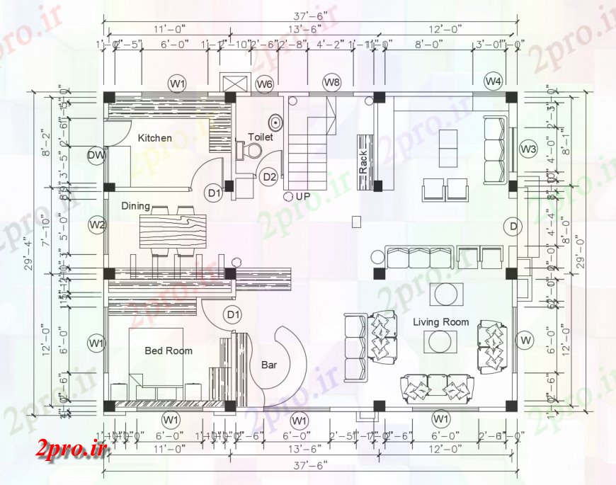 دانلود نقشه مسکونی ، ویلایی ، آپارتمان میدان خانواده یک طرحی معماری خانه طرح 9 در 11 متر (کد114907)