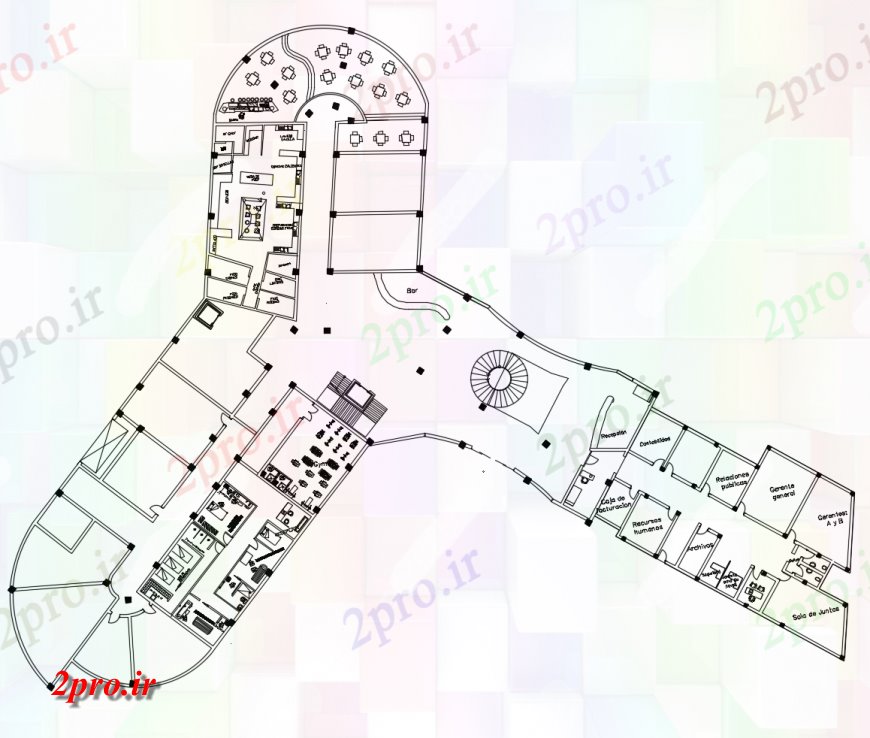 دانلود نقشه هتل - رستوران - اقامتگاه با دید دریا تجملات هتل طرحی معماری طرحی 72 در 80 متر (کد114912)