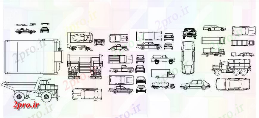 دانلود نقشه بلوک های حمل و نقل اتومبیل های متعدد، کامیون ها و بلوک های وسیله حمل و نقل طراحی جزئیات (کد114919)