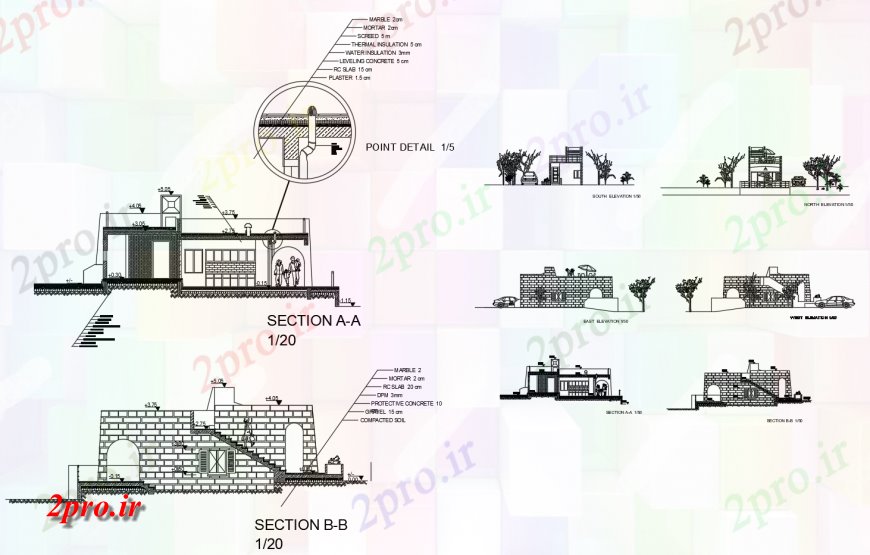 دانلود نقشه مسکونی ، ویلایی ، آپارتمان خانه یک خانواده تمام نما طرفه، بخش و ساختار جزئیات 6 در 15 متر (کد114955)