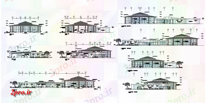 دانلود نقشه هتل - رستوران - اقامتگاه رستوران محلی ساخت تمام نما و بخش طرفه 9 در 44 متر (کد114983)