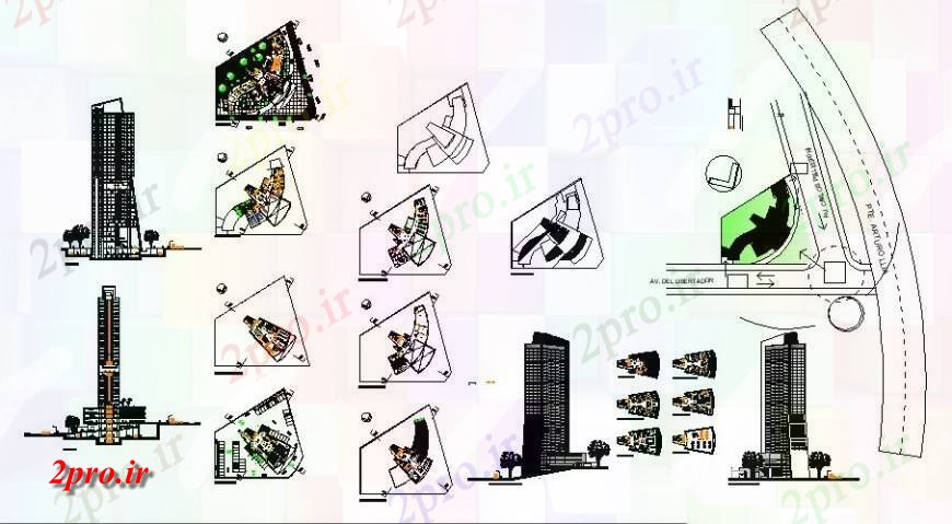 دانلود نقشه هتل - رستوران - اقامتگاه ستاره طرحی طبقه هتل و نما در خودکار 53 در 65 متر (کد115017)