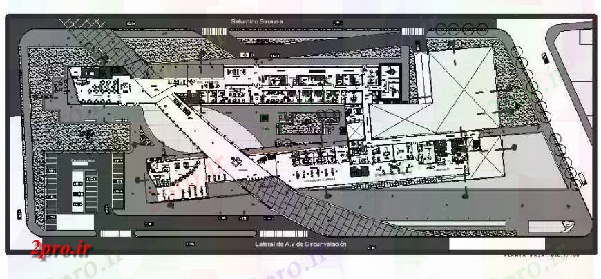 دانلود نقشه بیمارستان - درمانگاه - کلینیک طرحی پایین از منطقه بیمارستان 51 در 147 متر (کد115026)