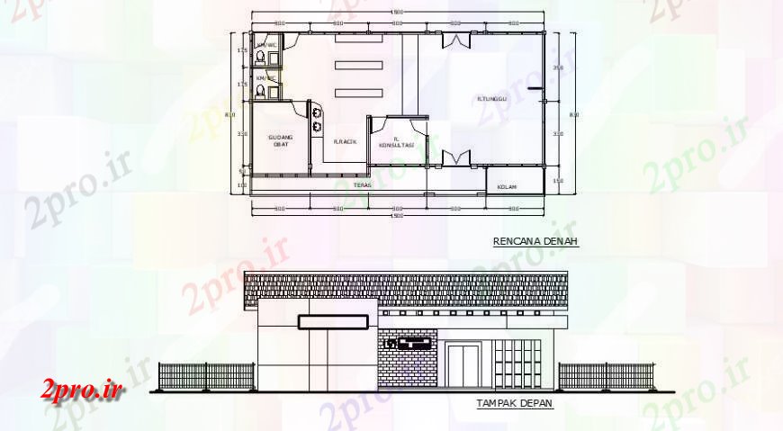 دانلود نقشه بیمارستان - درمانگاه - کلینیک طرحی داروخانه بیمارستان و نما در خودکار 8 در 15 متر (کد115031)