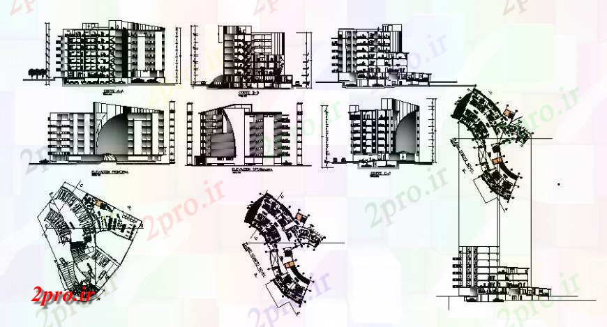 دانلود نقشه هتل - رستوران - اقامتگاه نما طراحی هتل در خودکار 28 در 40 متر (کد115060)