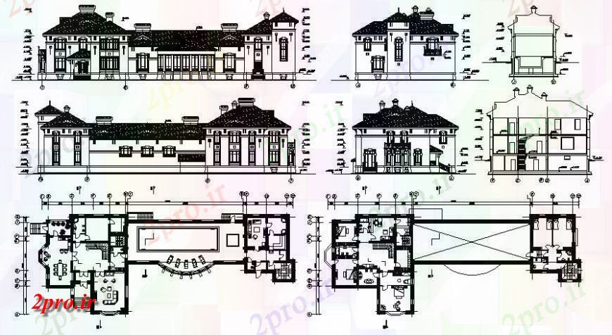 دانلود نقشه مسکونی ، ویلایی ، آپارتمان ویلا با جزئیات نما و طرحی 19 در 48 متر (کد115131)