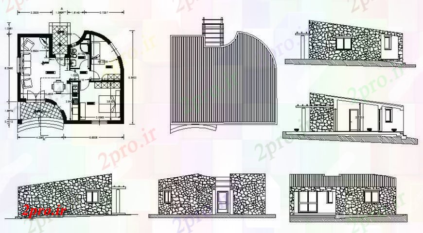 دانلود نقشه مسکونی ، ویلایی ، آپارتمان طرحی دو BHK خانه و نما 9 در 10 متر (کد115135)