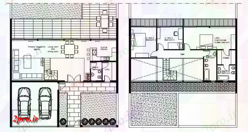 دانلود نقشه مسکونی ، ویلایی ، آپارتمان خانه طرحی خط وسط دو بعدی 6 در 15 متر (کد115137)