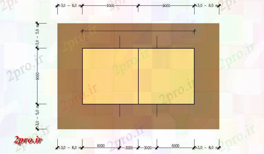 دانلود نقشه ورزشگاه ، سالن ورزش ، باشگاه طرحی توپ زمین دادگاه شلیک جزئیات دو بعدی 9 در 18 متر (کد115150)