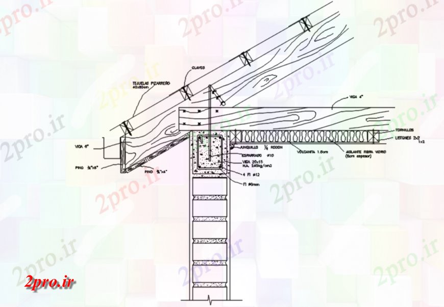 دانلود نقشه طراحی جزئیات ساختار  از جزئیات سقف چوبی  (کد115157)