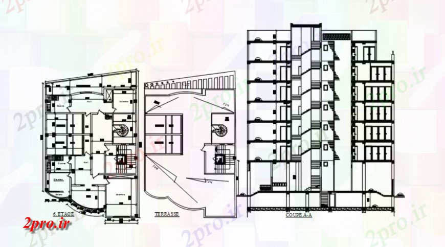 دانلود نقشه ساختمان مرتفع از جزئیات آپارتمان تجاری های اتوکد 13 در 22 متر (کد115173)