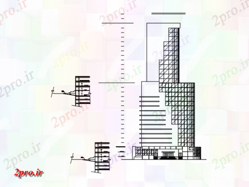 دانلود نقشه ساختمان اداری - تجاری - صنعتی از مرکز دفتر جزئیات 50 در 54 متر (کد115229)