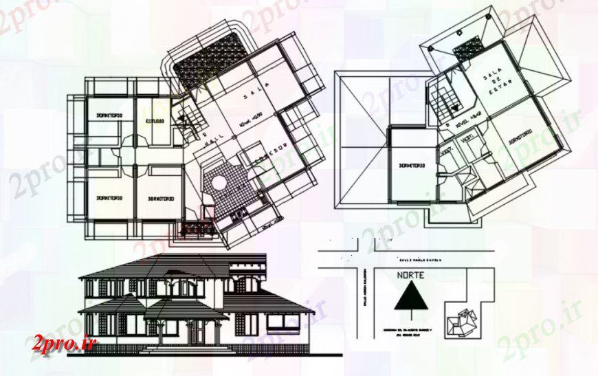 دانلود نقشه مسکونی ، ویلایی ، آپارتمان خانه طرحی جزئیات دو بعدی 9 در 16 متر (کد115240)