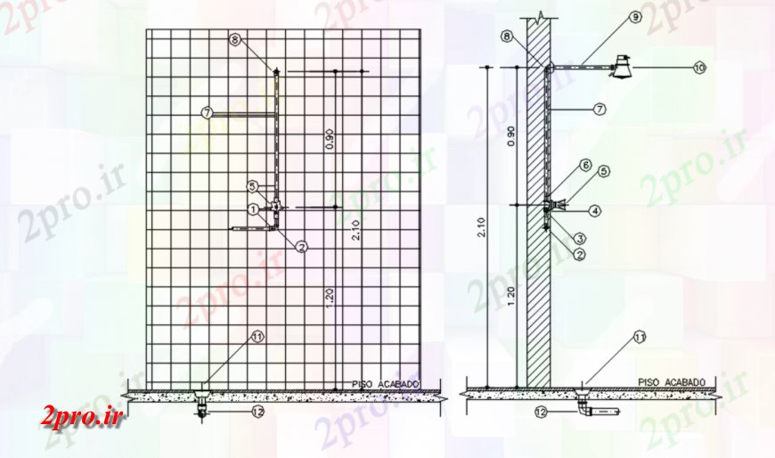 دانلود نقشه جزئیات لوله کشی  از جزئیات دوش  (کد115241)