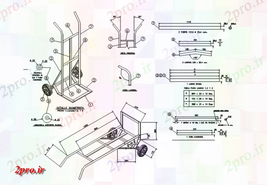 دانلود نقشه بلوک های مکانیکی  بار چرخ دستی مامور تنظیف جزئیات  (کد115246)