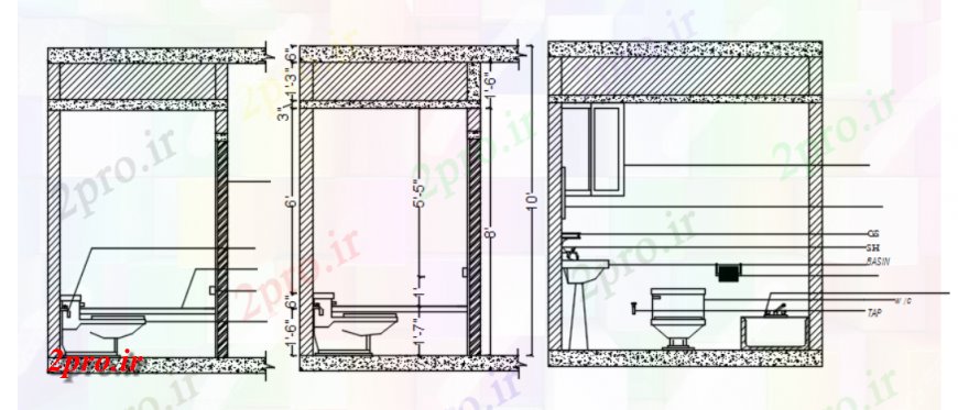 دانلود نقشه حمام مستر  ماده توالت (کد115256)