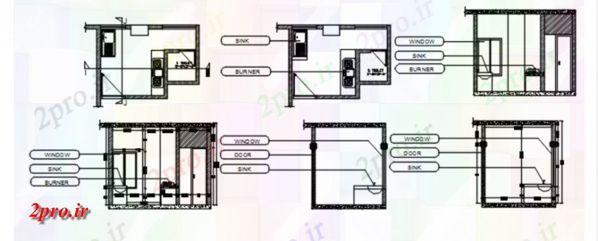 دانلود نقشه آشپزخانه آشپزخانه جزئیات دو بعدی 3 در 4 متر (کد115258)