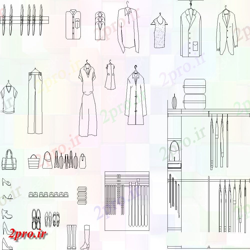 دانلود نقشه کمد دیواری لباس کمد لباس بلوک نما     اتوکد (کد115364)