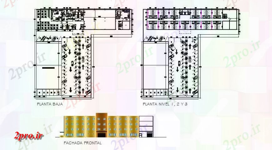 دانلود نقشه هتل - رستوران - اقامتگاه طرحی طبقه هتل و نما در خودکار 15 در 70 متر (کد115393)