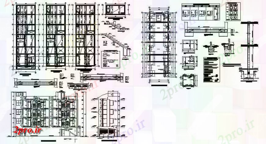 دانلود نقشه جزئیات ستون ستون و پایه و اساس جزئیات با طرحی طبقه برای خوابگاه 6 در 19 متر (کد115401)