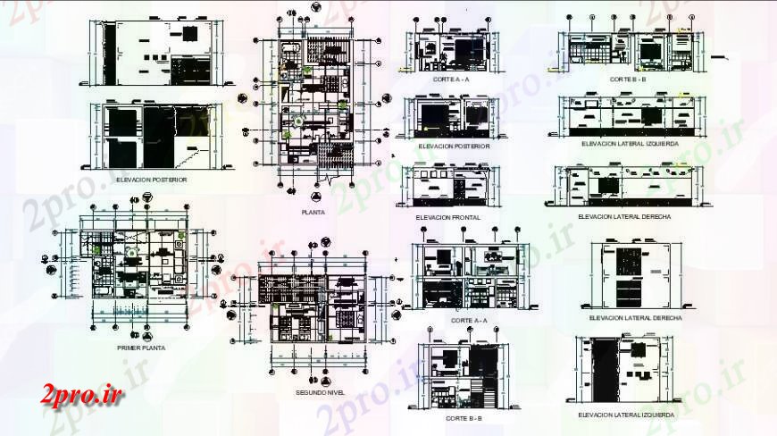 دانلود نقشه مسکونی ، ویلایی ، آپارتمان نما طرحی و بخش از خانه های ویلایی 6 در 10 متر (کد115421)