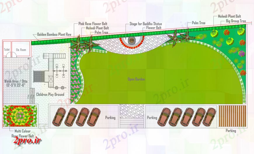 دانلود نقشه پارک - باغ    عمومی یک  PDF از طرحی محوطه سازی (کد115496)