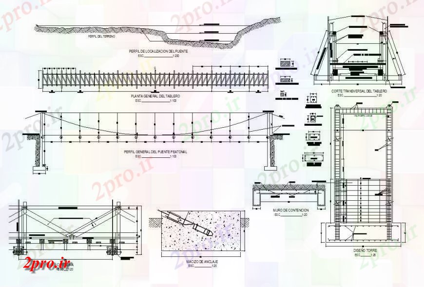 دانلود نقشه جزئیات ساخت پل  از جزئیات ساخت و ساز پل (کد115497)
