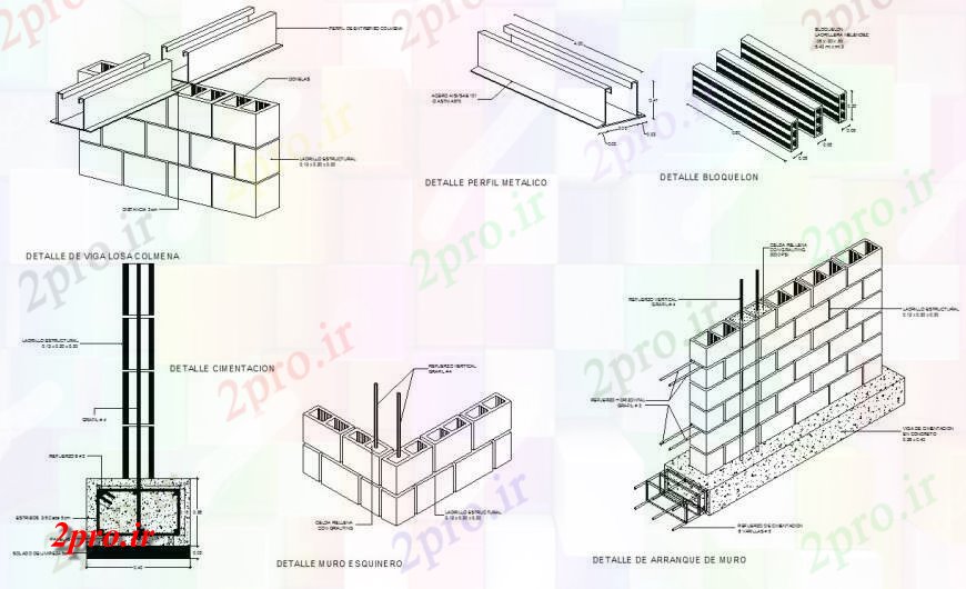 دانلود نقشه طراحی جزئیات ساختار طراحی از بلوک های ساخت و ساز  جزئیات (کد115498)