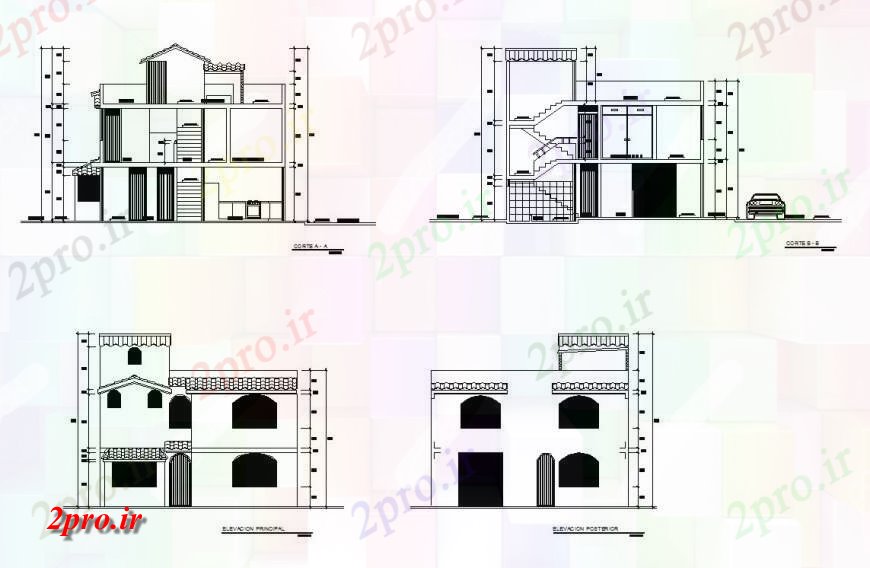 دانلود نقشه مسکونی ، ویلایی ، آپارتمان از خانه دو طبقه جزئیات 9 در 9 متر (کد115502)