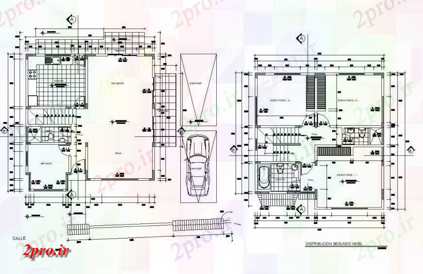 دانلود نقشه مسکونی ، ویلایی ، آپارتمان از دو طبقه جزئیات خانه 9 در 9 متر (کد115503)