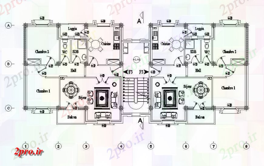 دانلود نقشه مسکونی ، ویلایی ، آپارتمان بلوک کف 10 در 22 متر (کد115514)