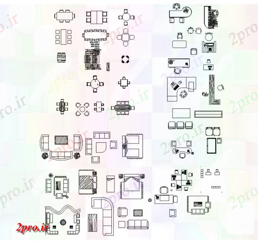 دانلود نقشه بلوک مبلمان بلوک مبلمان خانه 10 در 22 متر (کد115528)