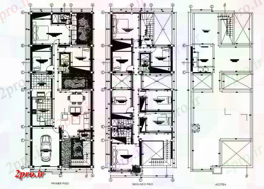 دانلود نقشه مسکونی ، ویلایی ، آپارتمان Multifamiliar دو طبقه خانه جزئیات دو بعدی 8 در 20 متر (کد115547)