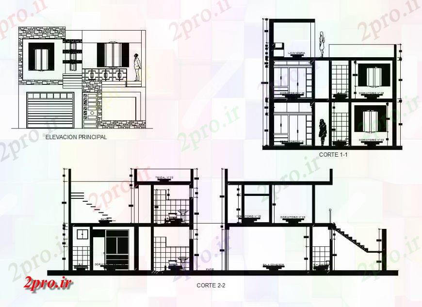 دانلود نقشه مسکونی ، ویلایی ، آپارتمان Multifamiliar خانه دو طبقه دو بعدی بلوک 8 در 20 متر (کد115548)