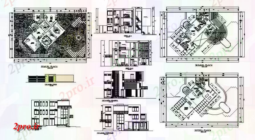 دانلود نقشه مسکونی ، ویلایی ، آپارتمان منطقه مسکونی خانواده طرحی نما و بخش دیدگاه 17 در 17 متر (کد115552)