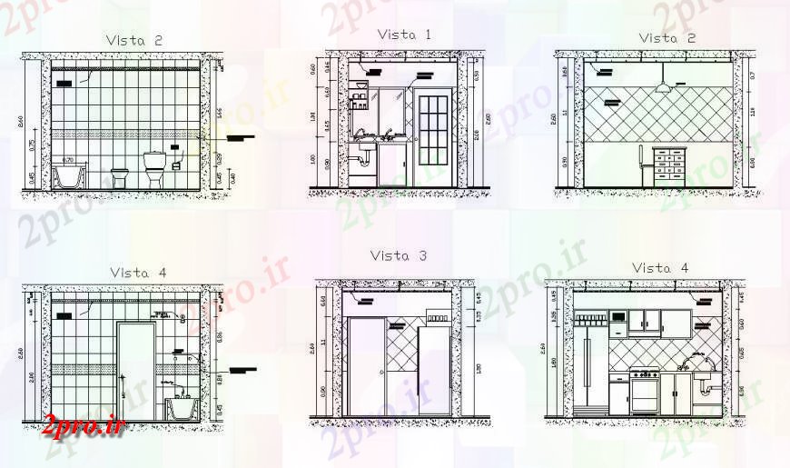 دانلود نقشه آشپزخانه بلوک آشپزخانه دو بعدی جزئیات 3 در 4 متر (کد115571)