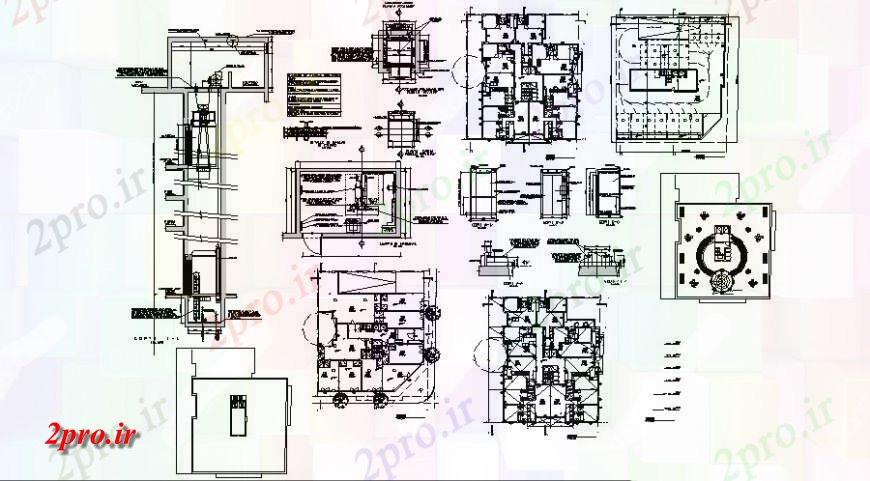 دانلود نقشه جزئیات آسانسور و طرحی نما و بخش دیدگاه 20 در 26 متر (کد115649)