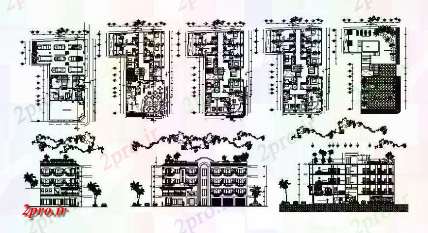 دانلود نقشه هتل - رستوران - اقامتگاه ساختمان هتل نما طرحی و بخش 19 در 30 متر (کد115653)