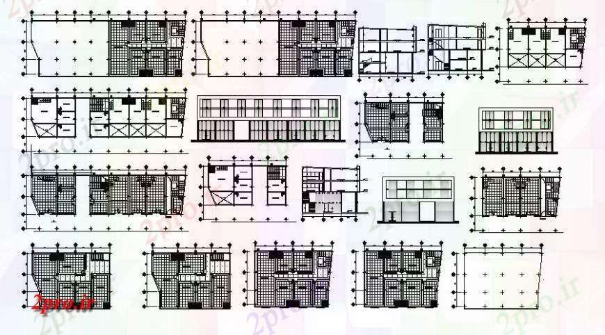 دانلود نقشه ساختمان اداری - تجاری - صنعتی مرکز تجاری ساخت جزئیات نما و 13 در 18 متر (کد115655)